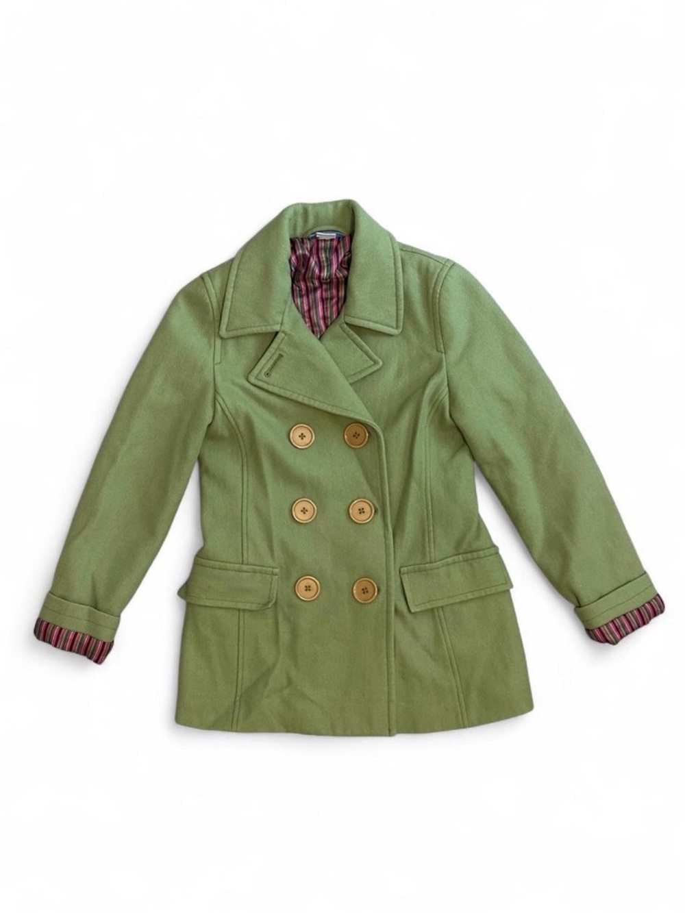 Women’s Y2K dELiA*s Green Wool Blend Double Breasted Peacoat Striped Interior XS